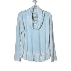 Anthropologie Maeve Addie Ruffled Hacci Pullover Ivory Soft Knit Shirt Size M